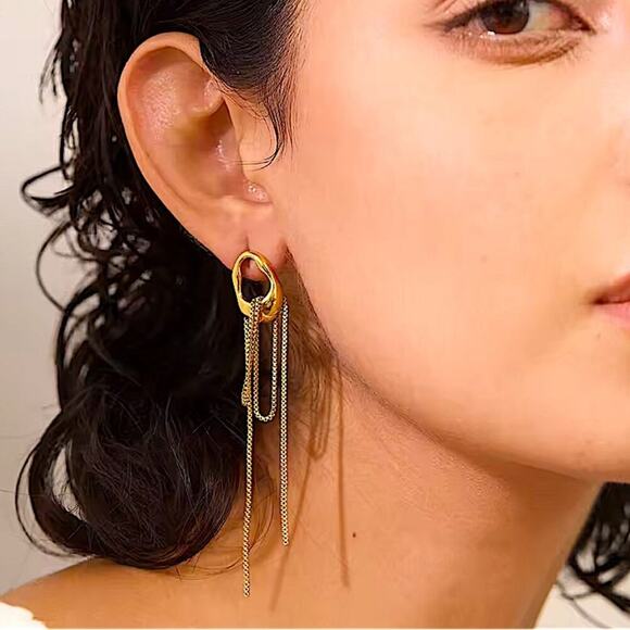 Gold Stainless Steel Silver Geometric Dangle Earrings - Picture 9 of 10